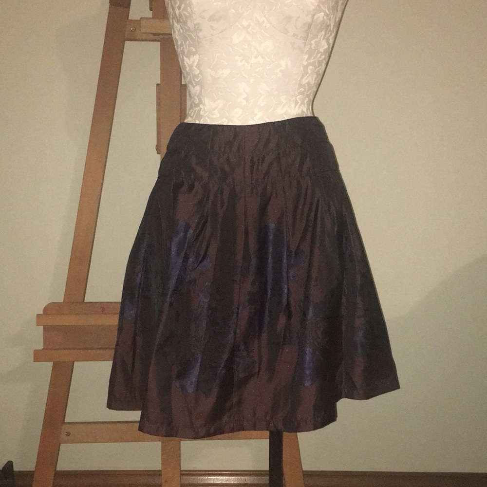 MSSP maroon skirt with dark blue roses.